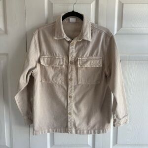 Zara Girls 11/12 Women XS Ivory Nude‎ Denim Jean Jacket Pockets Lagenlook Grunge